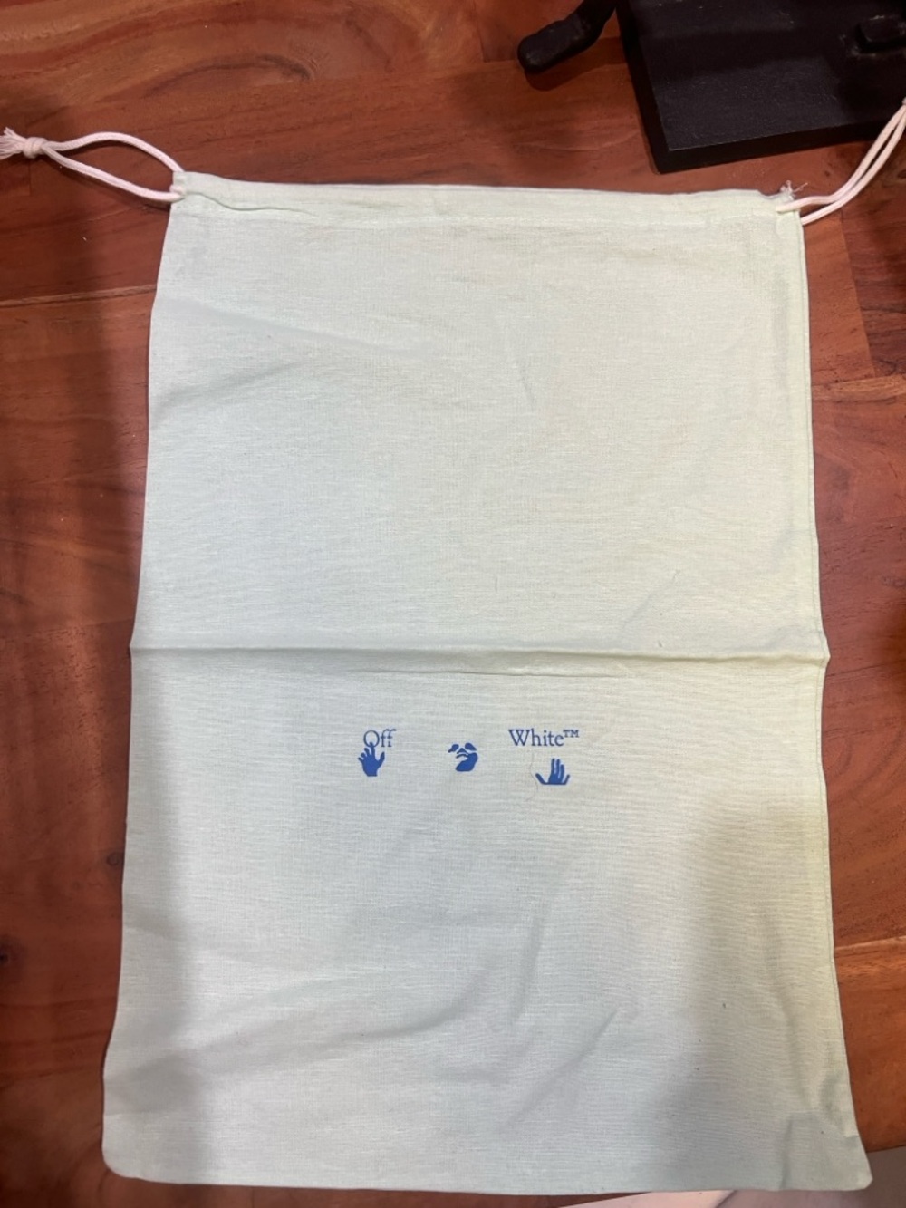 Off-White Mint Green Drawstring Logo Dust Bag with Blue Print